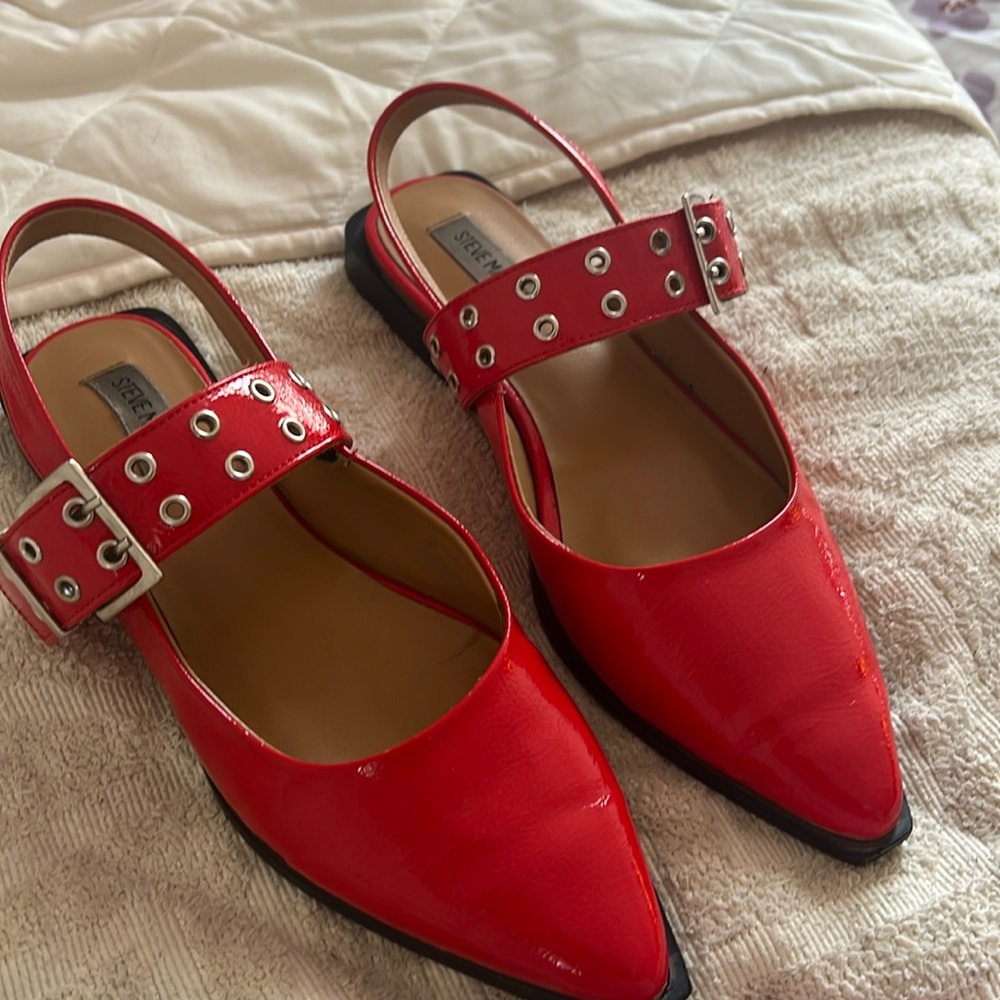Red Steve Madden buckle sling backs